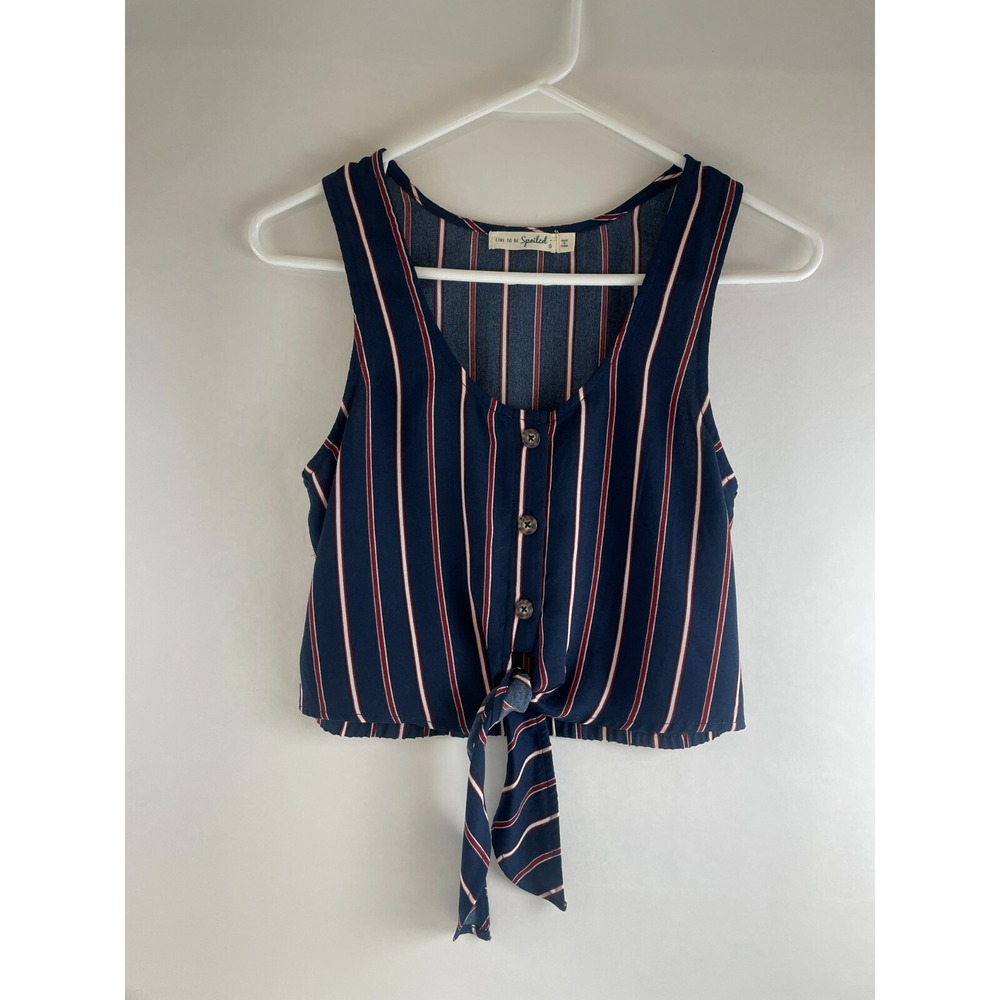 Live to be SPOILED Tank Top Women's Size Small Navy Blue Crop Top Hem Knot Tie